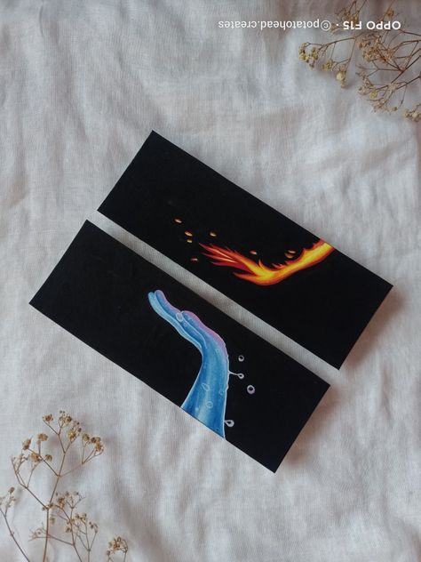 Painting Ideas Bookmark, Couple Bookmarks, Bookmark Painting Ideas, Ember And Wade, Pencil Colour Painting, Bookmark Painting, Sunset Canvas Painting, Sky Art Painting, Book Crafts Diy