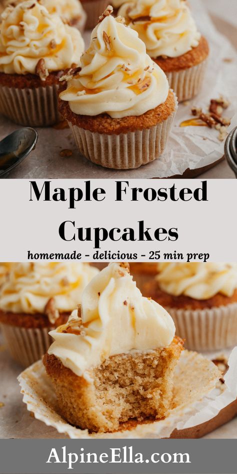 Fall Inspired Cupcake Flavors, Vegan Maple Cupcakes, Maple Cupcakes Recipe, Maple Desert, Baking Night, Autumn Cupcakes, Brown Sugar Muffins, Maple Syrup Cake, Maple Cupcakes