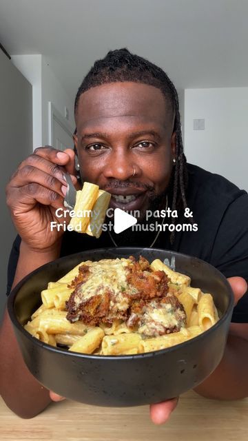 Ebenezer Odeniyi on Instagram: "CREAMY CAJUN ALFREDO WITH FRIED OYSTER MUSHROOMS  @veganezer 

Ingredients:

For the Creamy Pasta:
- 2 shallots, diced
- 4 garlic cloves, minced
- 1 tbsp fresh basil, roughly chopped
- 1 tbsp fresh oregano, roughly chopped
- 1 tbsp butter
- 1 tsp garlic powder
- 1 tsp onion powder
- 1 tsp smoked paprika
- 1 tsp Cajun seasoning
- 1 tsp salt and pepper
- 1/2 cup vegetable stock
- 1 cup vegan cream
- 1 cup soy milk
- 2 tbsp vegan Parmesan
- 2 tbsp nutritional yeast (nooch)

Fried Mushroom:
- 2-4 oyster mushroom clusters
Flour Mix:
- 1 tsp Old Bay seasoning
- 1 tsp smoked paprika
- 1 tsp garlic powder
- 1 tsp onion powder
- 1/2 tsp salt
- 1/2 tsp black pepper
- 1 tbsp nutritional yeast
- 1/2 cup panko breadcrumbs
- 1/2 cup plain flour

Buttermilk:
- 240ml soy mi Oyster Mushroom Pasta, Fried Oyster Mushrooms, Cajun Alfredo, Oyster Mushroom Recipe, Fried Oyster, Mushroom Recipes Pasta, Vegan Cream, Oyster Mushroom, Oyster Mushrooms