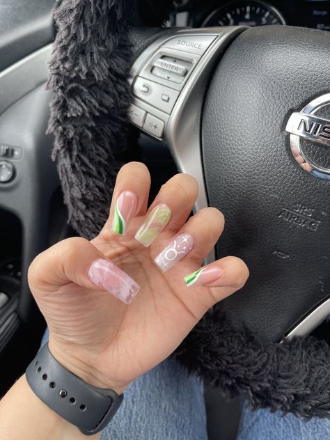 Zodiac Nails Taurus, Taurus Themed Nails, Cute Spring Birthday Nails, Taurus Nails Acrylic, Taurus Nails Ideas, Green Taurus Nails, Zodiac Nails Designs Taurus, Taurus Inspired Nails, Taurus Nails Birthday