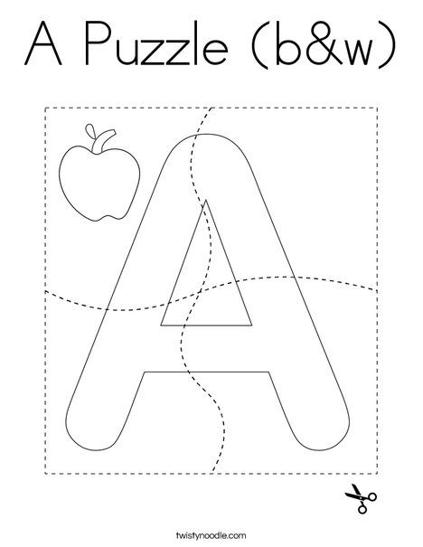 A Puzzle (b&w) Coloring Page - Twisty Noodle Letter A Puzzle, W Coloring Page, Cursive Writing Practice Sheets, Letter A Coloring Pages, Puzzle Worksheet, Twisty Noodle, Holiday Lettering, Math Printables, Daycare Crafts