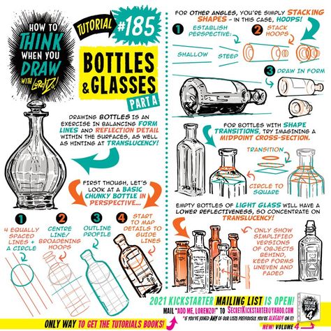 Glasses Tutorial, Etherington Brothers, Teaching Drawing, Bottle Drawing, Comic Tutorial, Artist Tips, Art Advice, How To Think, Art Basics