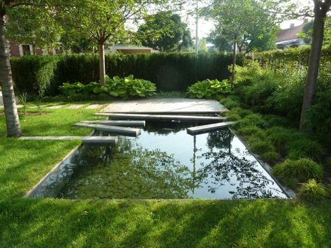 in the Czech Republic, granite slabs extending into reflecting pool, very Japanese but on the other side of the world. Pool Scapes, Therapy Garden, Garden Pools, Reflection Pool, Landscape Details, Serenity Garden, Fantasy Garden, Pond Water Features, Dry Garden