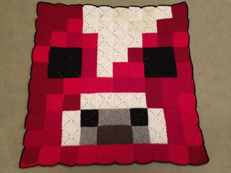 First a sneaky creeper now it’s time for a slightly more friendly mooshroom cow blanket – Hook Stitch Sew Granny Square Pixel Blanket, Minecraft Crochet Blanket, Crochet Creeper, Crochet Pixel Blanket, Mooshroom Cow, Minecraft Blanket, Unique Crochet Blanket, Minecraft Crochet, Cow Blanket