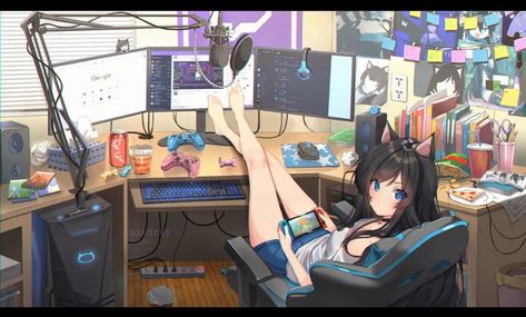 Gamers Anime, Images Kawaii, Anime Room, Card Captor, Gamer Room, Cyberpunk 2077, 영감을 주는 캐릭터, Animal Ears, Nissan Skyline