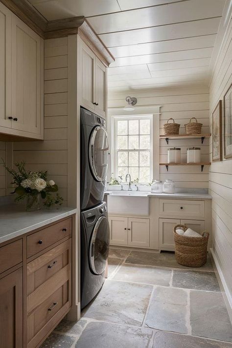 Elegant Laundry Room, Cottage Laundry Room, Landry Room, Mudroom Remodel, Rustic Laundry Rooms, Tan Walls, Mudroom Laundry Room, Building A Cabin, Brown Decor