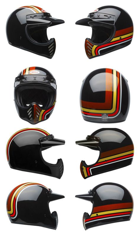 Bell Stripes Adult Moto-3 Off-Road Motorcycle Helmet Review Bell Helmets, Bike Touring Packing, Motorcycle Helmets Art, Custom Motorcycle Helmet, Retro Helmet, Motorcycle Helmet Design, Ducati Monster Custom, Womens Motorcycle Helmets, Cool Motorcycle Helmets