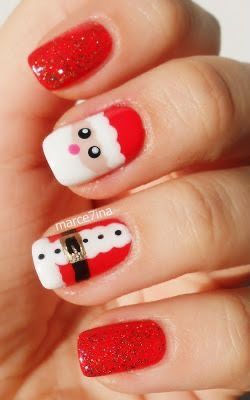 Nail Art Crismas, Santa Claus Nails, Santa Claus Nail Art, Santa Nail Art, Deer Nails, Xmas Nail Designs, Christmas Nails Diy, Teen Nails, Kids Nail Designs