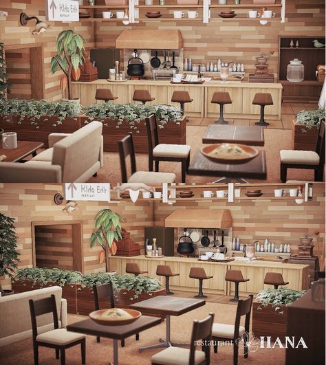 Animal Crossing Hhp Restaurant Ideas, Acnh Living Rooms Ideas, Animal Crossing Cafe, Ideas Animal Crossing, Resturant Design, Acnh Cottagecore, Animal Crossing 3ds, Ac New Leaf, Animal Crossing Guide