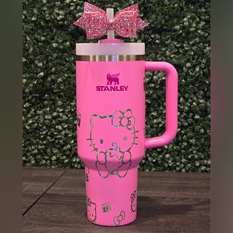 This Is A 40oz Stanley Tumbler That Has Been Engraved With Hello Kitty. It Is Brand New, Never Used. It Does Not Come With Bow. Hello Kitty Stanley Cup, Stanley Brand, Hello Kitty Gifts, Pink Water Bottle, Peony Pink, Stanley Tumbler, Pink Water, Show Appreciation, Bridal Party Gifts