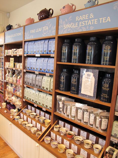 How much tea? Whittard in Witney Tea Store Design Interiors, Japanese Tea Shop Interior, Tea Retail Display, Tea Display Ideas Retail, Tea Shop Interior Design Ideas, Mobile Tea Shop, Tea Shop Interior Design, Tea Shop Interior, Tea Room Interior