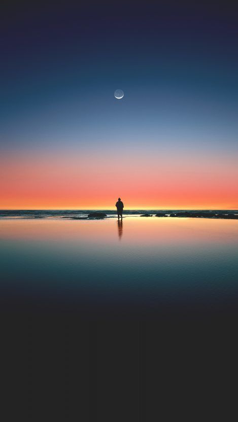 Alone-Man-on-Beach-iPhone-Wallpaper - iPhone Wallpapers Moon Silhouette, Silhouette Photography, Silhouette Photos, Stay Calm, Original Wallpaper, Sunset Photos, Pictures Images, Image Hd, Beach Photos