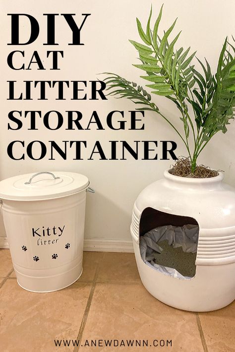 Hide those unsightly cat litter containers with this DIY Farmhouse Style Cat Litter Storage Container #CricutMade [ad] Cat Litter Storage, Cat Liter, Diy Cat Food, Senior Cat Care, Hidden Litter Boxes, Dog Food Storage Containers, Diy Farmhouse Style, Cat House Diy, Cat Food Storage