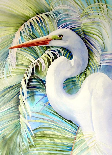 Great Egret, Tropical Art, Arte Animal, Watercolor Inspiration, Watercolor Bird, Watercolor Animals, Wildlife Art, Birds Painting, Bird Art