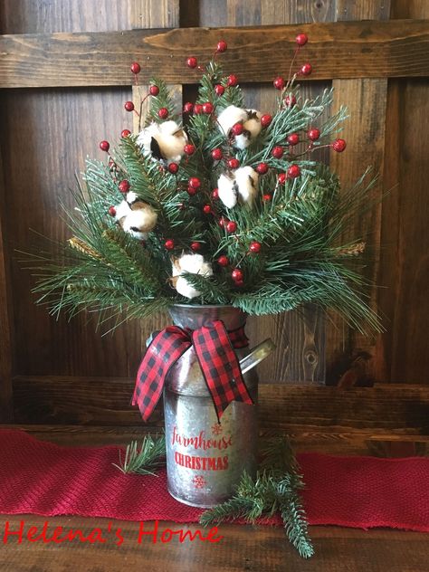 Galvanized Christmas Decor, Buffalo Check Decor, Cotton Bolls, Buffalo Plaid Christmas Decor, Buffalo Plaid Decor, Plaid Christmas Decor, Cotton Decor, Plaid Decor, Beautiful Farmhouse