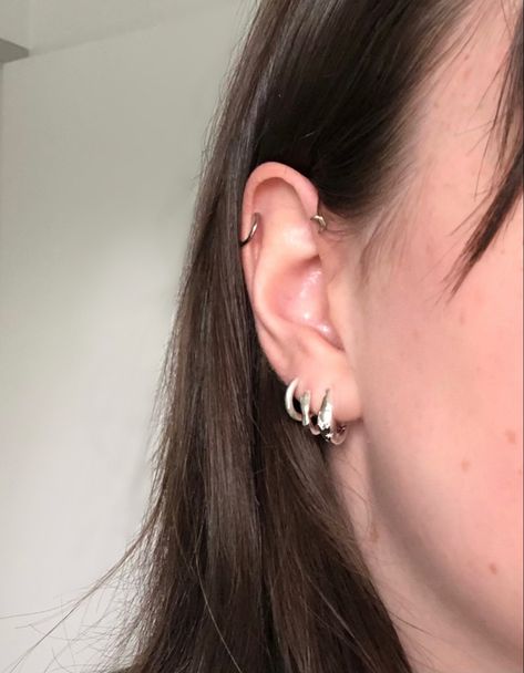 Silver Ear Stack, Huggy Earrings, Ear Stacks, Forward Helix Piercing, Forward Helix, Titanium White, Ear Stack, Mini Hoop Earrings, Helix Piercing