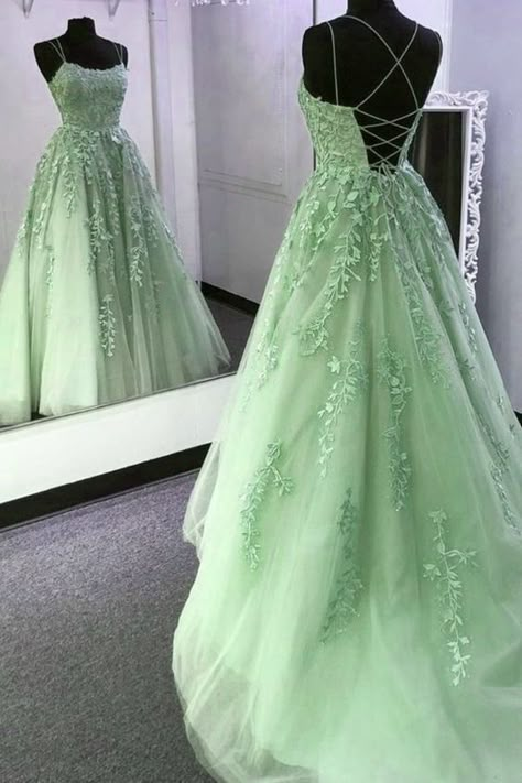 A Line Evening Gown, Green Long Prom Dress, Party Dress Green, Flower Girl Dresses Country, Prom Dresses A Line, Prom Outfit, Dresses A Line, Mismatched Bridesmaids, Green Tulle