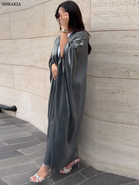 Siskakia Kimono Abayas for Women Modest Muslim Moroccan Dubai Fashion Casual Open Abaya Silk Satin Corban Eid Al Adha 2023 New Modest Muslim Fashion, Silk Abaya, Abaya For Women, Kaftan Abaya, Eid Outfit, Open Abaya, Satin Kimono, Dubai Fashion, Eid Al Adha