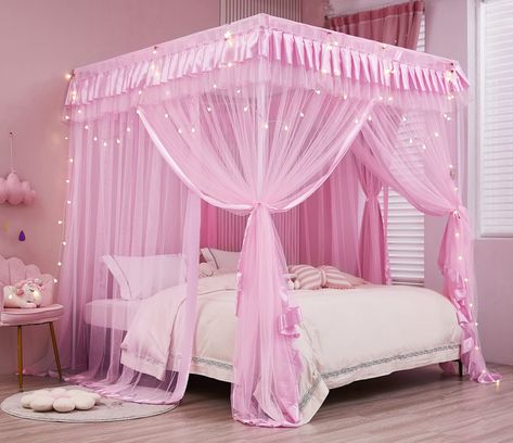 Girls Canopy Bed, Kids Princess Bed, Princess Bedroom Decor, Girls Canopy, Girls Bed Canopy, Bed Canopies, Princess Canopy Bed, Bed Drapes, Post Bed