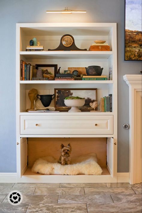 Presenting to you our favorite feature of Southworth Designs most recent project. A media built-in with a. . . hide-a-dog bed! Follow my shop @southworthdesign on the @shop.LTK app to shop this post and get my exclusive app-only content! #liketkit #LTKhome #LTKGiftGuide #antiquemantelclock #coffeetablebook #mossurnplanter #landscapepainting #picturelight #library #builtin #oliveateliers @oliveateliers @anthropologie Built In Dog Bed, Bedroom Entertainment Center, Crate Bookcase, Dc Apartment, Built In Shelves Living Room, Laundry Room Inspiration, Bay House, Cabinetry Design, Built In Bookcase