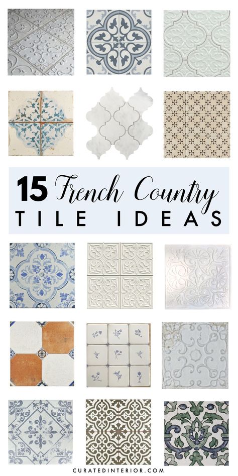 15 French Country Tiles Ideas - The tiles most associated with French country decor include oversized black and white checkered tiling, Fleur de Lis motif tiling, and Lantern tiling (a curving, diamond-shaped tile). Designs are often made with feminine designs, soft curves, and rarely feature any sharp or rigid lines. French Country Backsplash, Country Tiles, French Country Tile, Bathroom French, French Country Interior, French Tile, French Country Ideas, French Country Interiors, French Country Bathroom