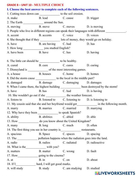 English Worksheet, English Grammar Worksheets, English Test, Grade 10, Class 8, English As A Second Language (esl), Grade 8, Grade 6, Grammar Worksheets