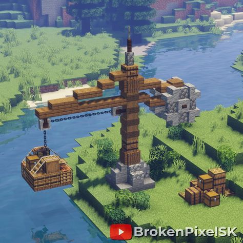 Minecraft Desert Lighthouse, Minecraft Dig Site, Medival Interior Minecraft, Useful Minecraft Survival Builds, Minecraft Lumber Yard, Minecraft Industrial Build, Minecraft River Village, Minecraft Town Ideas Buildings Aesthetic, Minecraft Midevil Building Ideas