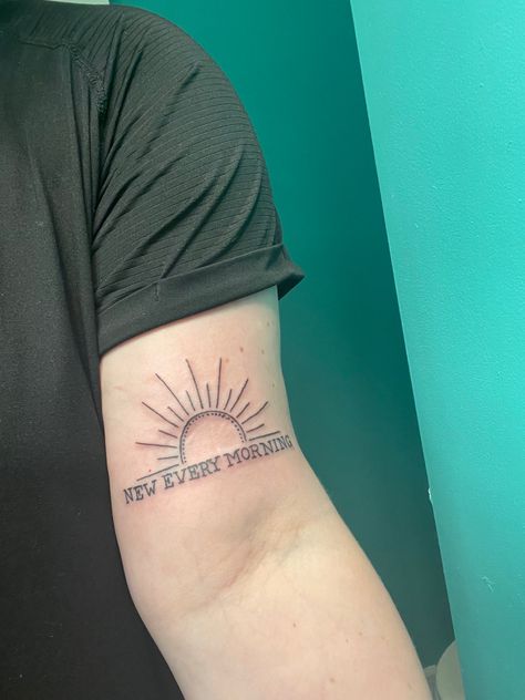 The Sun Always Rises Tattoo, Sun Must Set To Rise Tattoo, Bicep Sun Tattoo, The Sun Will Rise Tattoo, Sunrise Tattoo Rising Sun, Sunrise Tattoo, Bicep Tattoo, Sun Tattoos, Triangle Tattoo