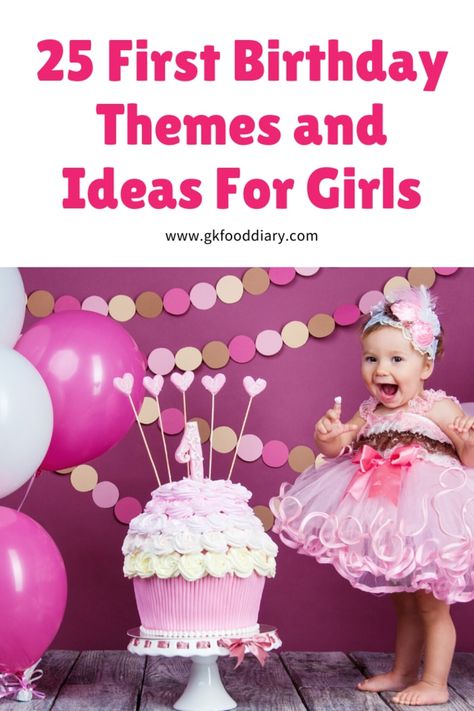 25 First Birthday Themes and Ideas For Girls First Birthday Themes For Baby Girl, 1 St Birthday Themes Girl, First Birthday Girl Ideas Themes, Theme For First Birthday Girl, One Year Old Party Themes Girl, Unique First Birthday Themes Girl, Girls One Year Birthday Party Theme, Themes For 1st Birthday Girl, Baby Girl 1 Year Birthday Party Themes