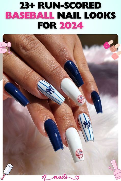 Score style runs with these dynamic baseball nail looks for 2024. Ny Yankees Nails Designs, Yankees Nails Designs, New York Yankees Nails Designs, Yankee Nails Designs, New York Yankees Nails, Astros Nail Designs, Astro Nails Baseball, Yankee Nails, Baseball Nail Art Designs