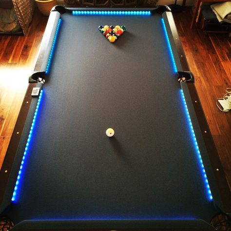 Put leds on my pool table. #ledlighting #pooltable #billards by sixxarp Table With Lights, Pool Table Room, Deco Led, Ultimate Man Cave, Man Cave Basement, Man Cave Home Bar, Bar Games, Pool Rooms, Man Cave Bar