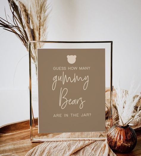 Boho Bear Baby Shower Game Sign, Guess How Many Gummy Bears Printable Sign, Baby Shower Gender Neutral Decor Guess How Many Gummy Bears In A Jar, Beary Excited Baby Shower Theme, Teddy Bear Baby Shower Theme Decoration, Simple Baby Shower Themes, Baby Shower Ideas Bear, Bearly Wait Baby Shower Ideas, We Can Bearly Wait Baby Shower Theme, We Can Bearly Wait Sign, Baby Shower Teddy Bear Theme