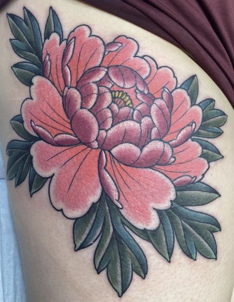 Neo Trad Peony, Knew Tattoos, Hip Tattoo Designs, Carnation Tattoo, Japanese Flower Tattoo, Traditional Tattoo Flowers, Peony Tattoo, Flower Tattoo Drawings, Floral Tattoo Sleeve