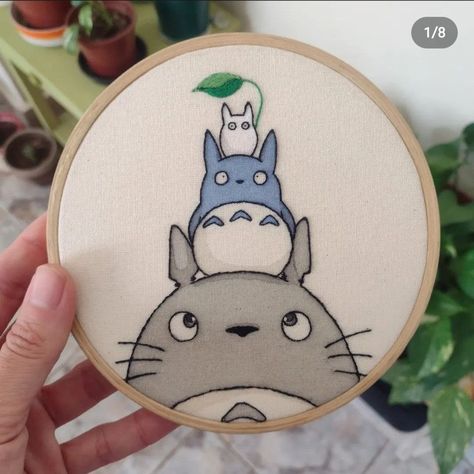 Embroidery Totoro, Studio Ghibli Embroidery Patterns, Anime Embroidery Ideas, Embroidery Ghibli, Studio Ghibli Embroidery, Totoro Embroidery, Kawaii Embroidery, Studio Ghibli Crafts, Diy Pottery Painting