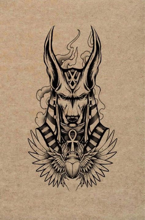 Egypt Mythology Art, Anubis Art Drawing, Anubis Drawing Egyptian Art, Pharaoh Drawing, Egyptian Mythology Tattoo, Egyptian Eye Symbol, Anubis Tattoo Design, Tattoo Anubis, Anubis Drawing