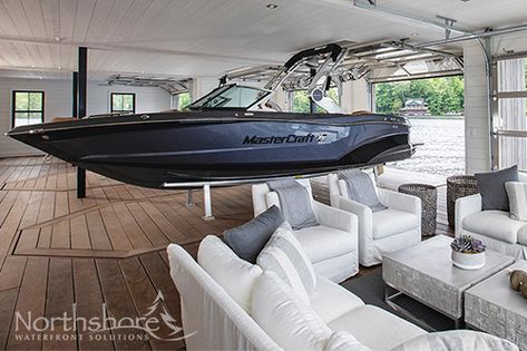 Boat Garage Ideas, Boat House Ideas Lakes, Boat House Design, Boat Dock Ideas, Lake Boat House, Boat Lift Dock, Boathouse Design, Boat Garage, Boat Docks