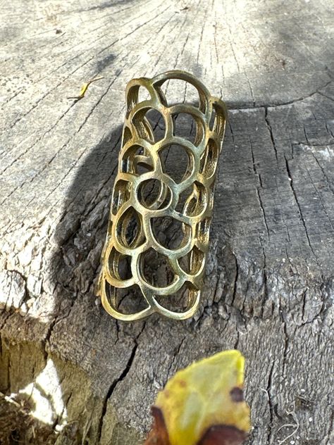 Sacred geometry bead | dread bead | loc jewelry | honeycomb jewelry | thick dreadlock | brass cuff by Fiercelocks on Etsy How To Polish Brass, Bead Shopping, Honeycomb Jewelry, Dreadlock Hair, Dreadlock Jewelry, Buddhist Jewellery, Loc Jewelry, Dread Beads, Brass Cuff