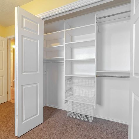 Empty white built in closet or wardrobe interior Empty Closet, Garage Home Office, Built In Closet, Custom Closet Organization, Kitchen And Pantry, Modern Apartment Living Room, Wardrobe Interior, Reach In Closet, Western Pennsylvania