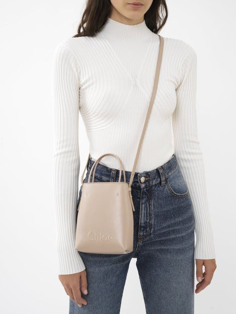 Chloé Chloé Sense Micro Tote Bag | Chloé US Chloe Logo, Bag Collection, Strap Tops, Embroidery Logo, Order Online, Smooth Leather, Mini Bag, Soft Leather, Calf Skin