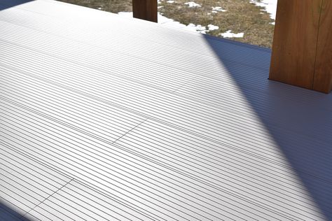 Outdoor Deck Materials, Black Cabins, Simulated Texture, Black Cabin, Concrete Deck, Deck Flooring, Raised Deck, Balcony Flooring, Aluminum Decking