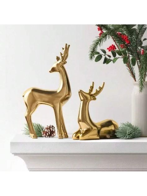 Standing deer animal statue
Gold plated ceramic finish
Suitable for tabletop display
Number of pieces: 1
Placement: Tabletop
Theme: Animals, Holidays, Christmas characters
Material: Ceramic- Christmas Decorations - 14.75" Gold Ceramic Reindeer Sculpture, Standing Gold         Home Decor, size features are:Bust: ,Length: ,Sleeve Length: Ceramic Reindeer, Reindeer Sculpture, Ceramic Christmas Decorations, Deer Animal, Gold Home Decor, Tabletop Display, Ceramic Christmas Trees, Gold Ceramic, Animal Statues