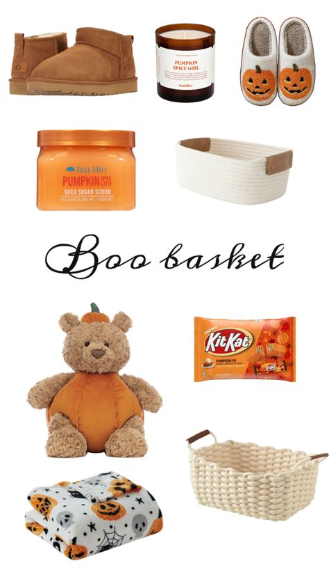 Bae Baskets, Boo Basket Ideas For Best Friend, Bday Basket, Brrr Basket, Cake Gift Basket, Elephant Basket, Diy Care Package, Halloween Sleepover, Fall Gift Baskets