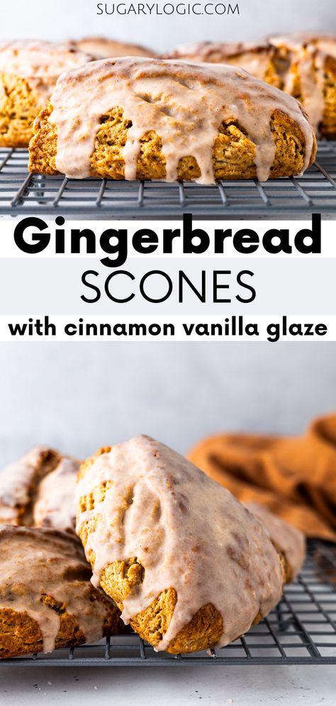 Get ready to wow your friends and family this holiday season with these Gingerbread Scones! Bursting with the rich flavors of warm spices and a heavenly cinnamon vanilla glaze, these festive scones are a must-have at your next breakfast or brunch. Easy to make and guaranteed to leave your guests craving more. Click the pin now to see the recipe! Christmas Scones, Glazed Gingerbread, Gingerbread Scones, Traditional Gingerbread, Quick Baking, Homemade Scones, Scone Recipes, Afternoon Tea Recipes, Brunch Easy