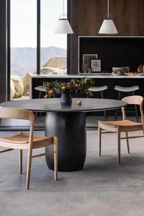 Small Modern Black Round Dining Table Ideas Round Dining Table Decor Ideas, Mid Century Modern Round Table, Round Modern Table, Beige And Grey Living Room, Round Black Dining Table, Grey Round Dining Table, Round Dining Table Decor, Black Round Table, Black Round Dining Table