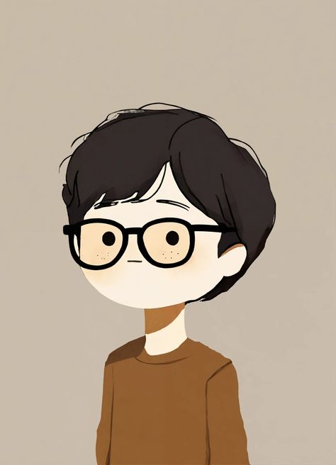 Explore this adorable Kakao Talk emoticon of a Korean boy with round glasses, dark hair, and brown eyes in a cute flat design reminiscent of Jon Klassen's style 🇰🇷👓 #KawaiiEmoticon #FlatDesign #JonKlassenStyle Glasses Character, Boy Emoji, Bowl Cut Hair, Brown Hair Boy, Jon Klassen, Boys Glasses, Gym Boy, Cartoon Eyes, Brown Hair Brown Eyes