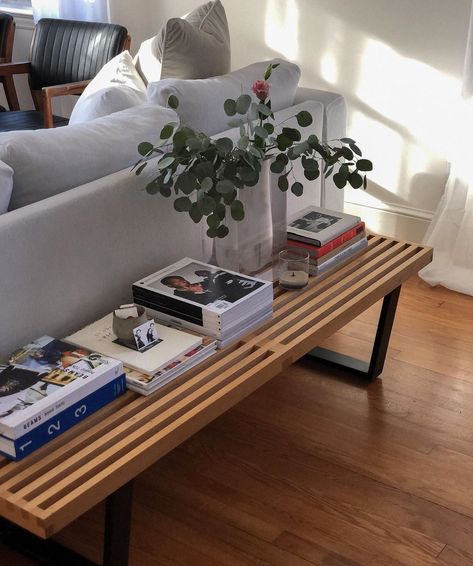 Nelson Bench Coffee Table, Academic Apartment, Bench As Coffee Table, Herman Miller Coffee Table, George Nelson Bench, Venice Apartment, Boy Apartment, Coffee Table In Bedroom, Nelson Platform Bench