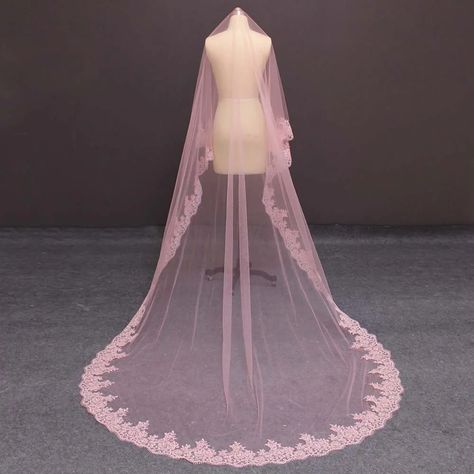 Real Photos Pink Long Wedding Veil WITHOUT Comb 3 Meters Cathedral One Layer Bridal Veil Wedding Accessories NV7136 From Mengshangfang, $54.09 | DHgate.Com Green Veil, Bride Veils, Wedding Veil Styles, Sparkle Veil, Red Veil, Pink Veil, Elegant Veils, Cathedral Bridal Veils, Lace Mantilla