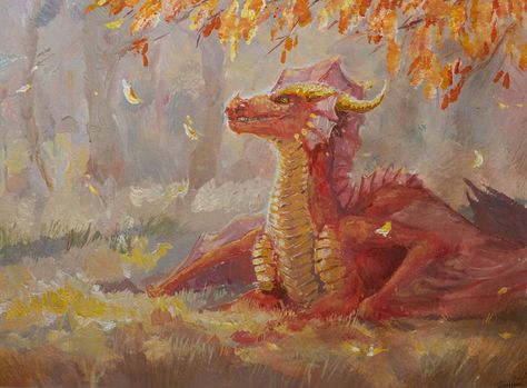 #painting #dragon #autumn something done little over a year go I think. I quite like this style :) Autumn Dragon Art, Draconic Creatures, Fall Dragon, Dragon Magick, Dragon Core, Fairy Court, Fantasy Core, Feathered Dragon, Painting Dragon