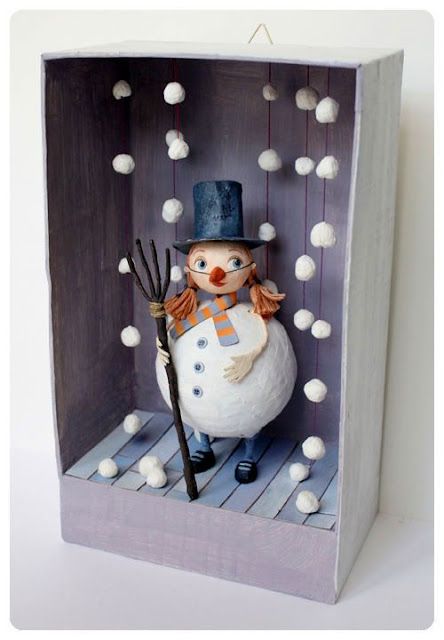 Diy Snowman Decorations, Christmas Diorama, Christmas Creative, Diy Snowman, Shadow Box Art, Snowman Crafts, Paper Clay, Winter Crafts, Christmas Crafts Diy