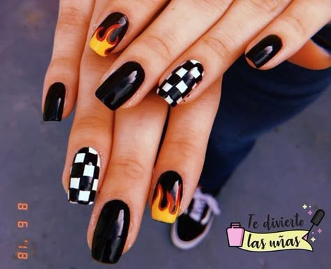 Monster Jam Nails, Race Car Nails Designs, Car Nails Designs, Race Car Nails, Biker Nails, Motorcycle Nails, F1 Nails, Car Nails, Racing Nails